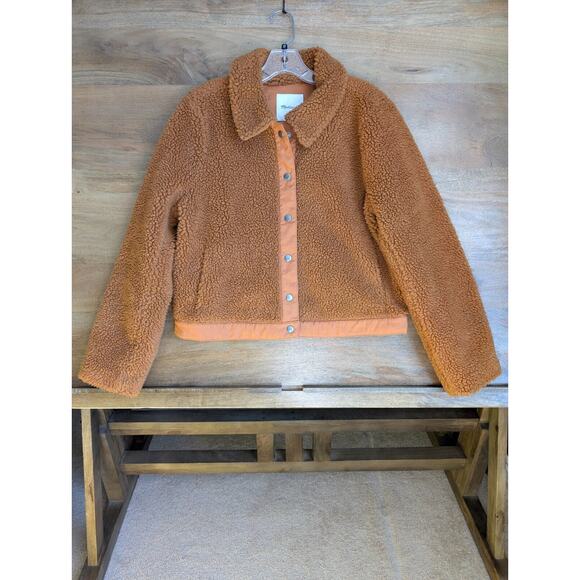 Madewell Jackets & Blazers - Madewell Jacket Women Large Brown Sherpa Portland Cropped Long Sleeve Snap Front